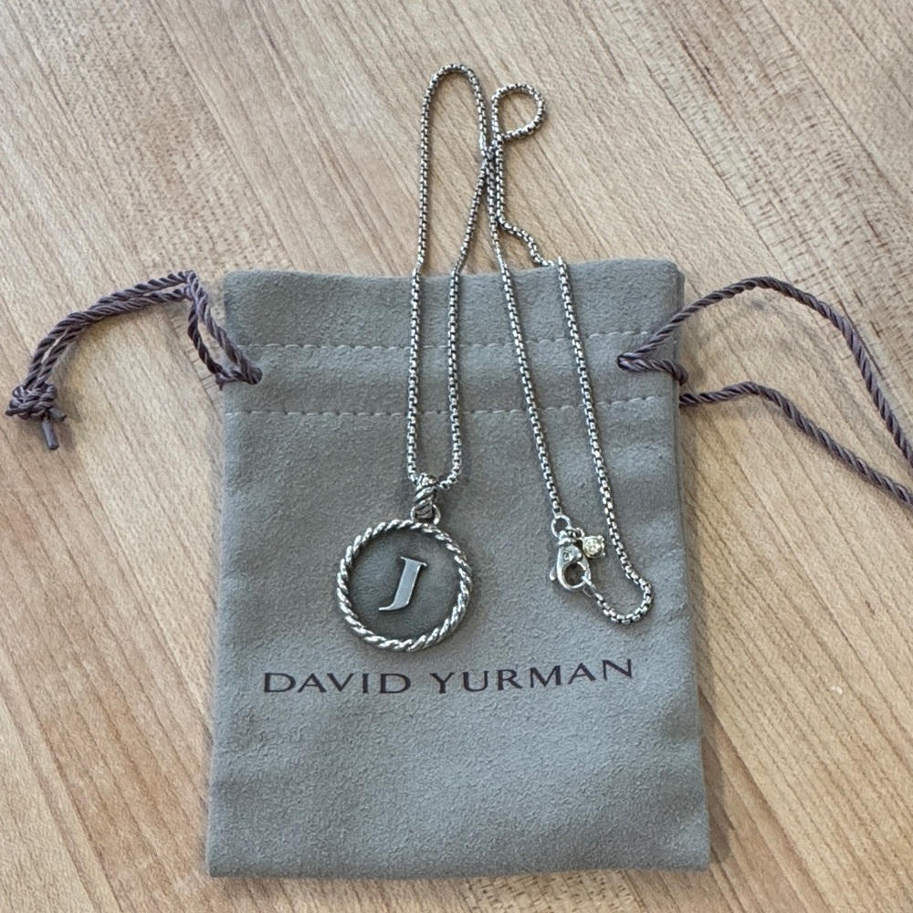 David Yurman Silver Rope Necklace with Initial Pendant